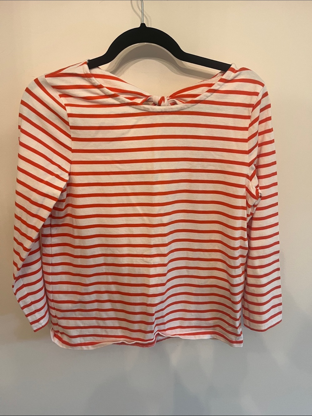 J. Crew White and Red Striped Long-Sleeve Knot-Back Tee